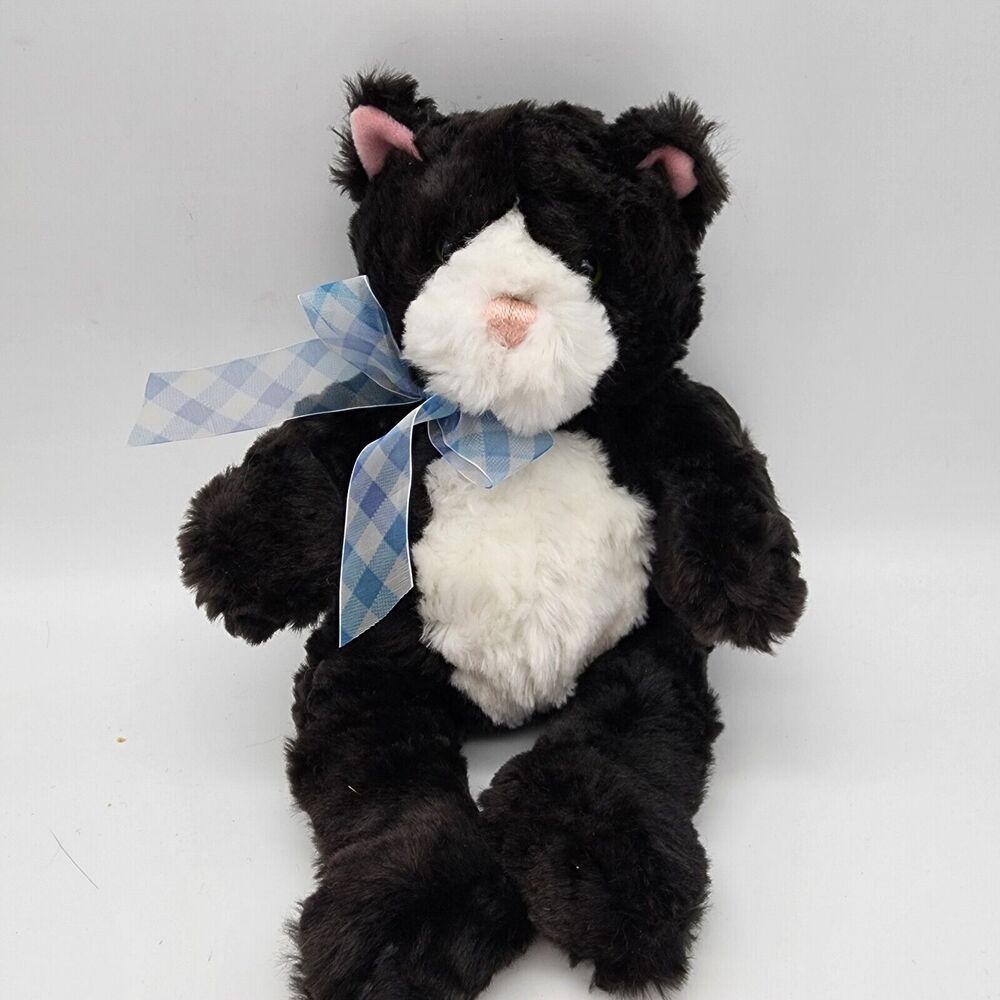 Vintage Gund Nipps Tuxedo Cat Plush 10" Black White Kitty Beanie Stuffed Animal